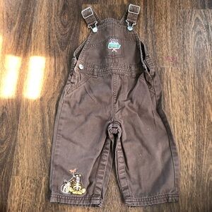SOLD —- Disney baby Winnie the Pooh and friends brown overalls 6-9m